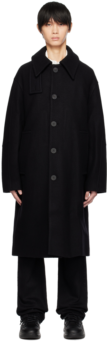 Wooyoungmi Black Spread Collar Coat In Black 911b