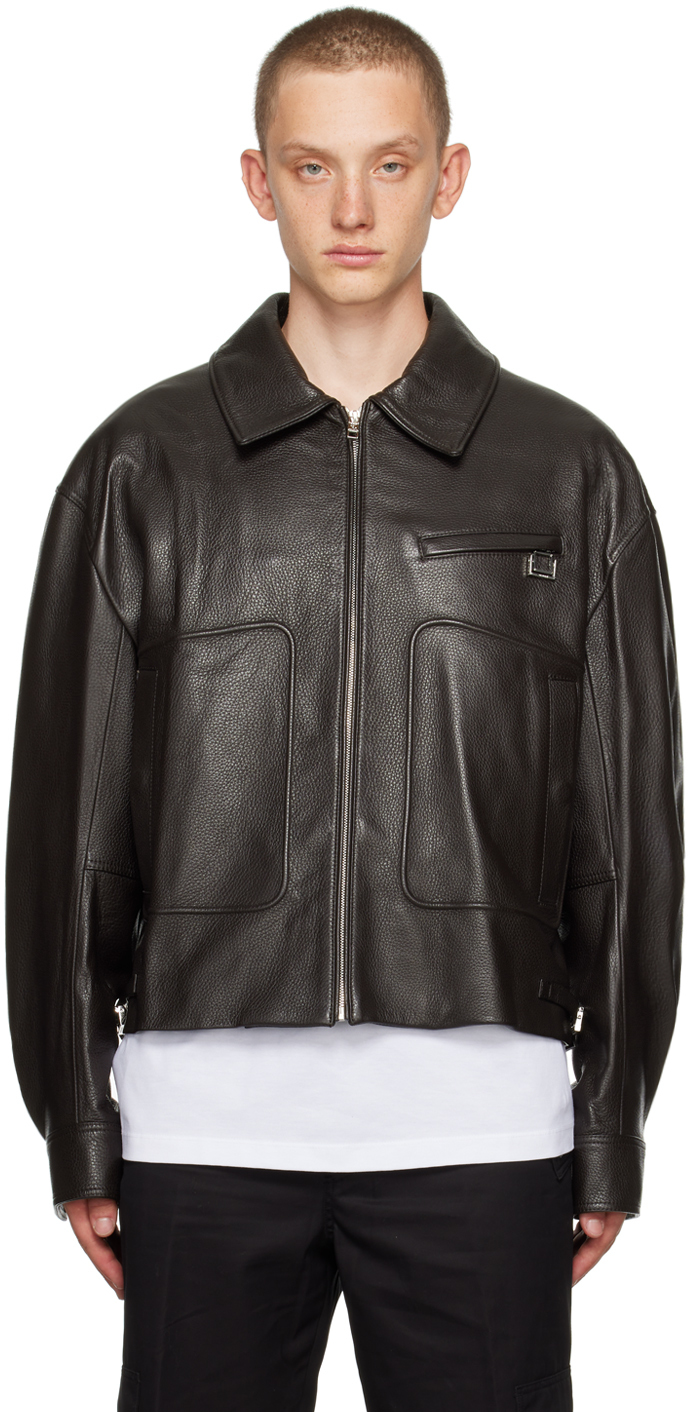 Wooyoungmi Brown Hardware Leather Jacket In Mud 651d