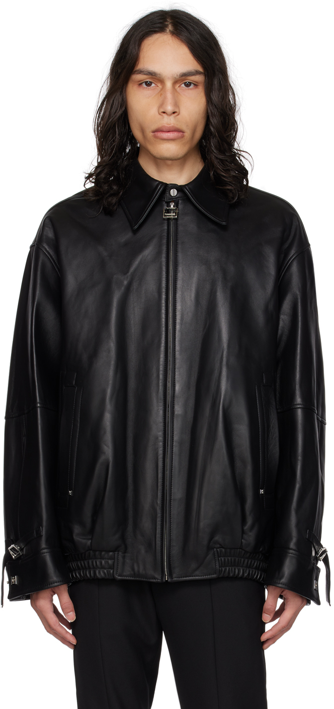 Wooyoungmi Black Banding Leather Jacket In Black 654b
