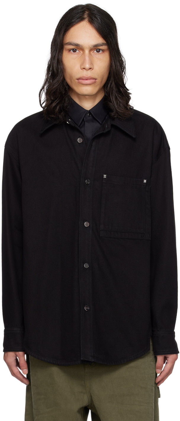 Black Embroidered Denim Shirt