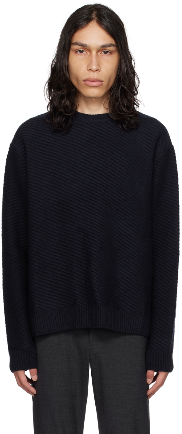 Navy Diagonal Sweater by WOOYOUNGMI on Sale