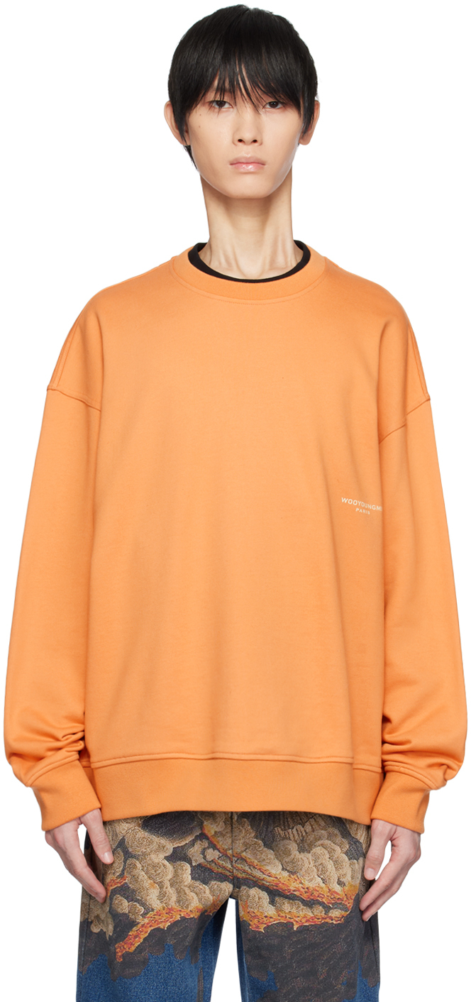 Wooyoungmi: Orange Leather Patch Sweatshirt | SSENSE