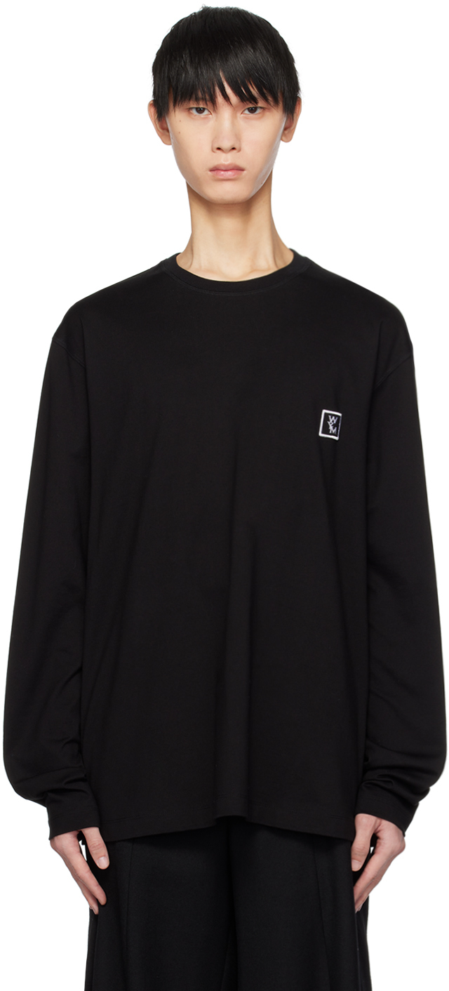 Shop Wooyoungmi Black Printed Long Sleeve T-shirt In Black 710b