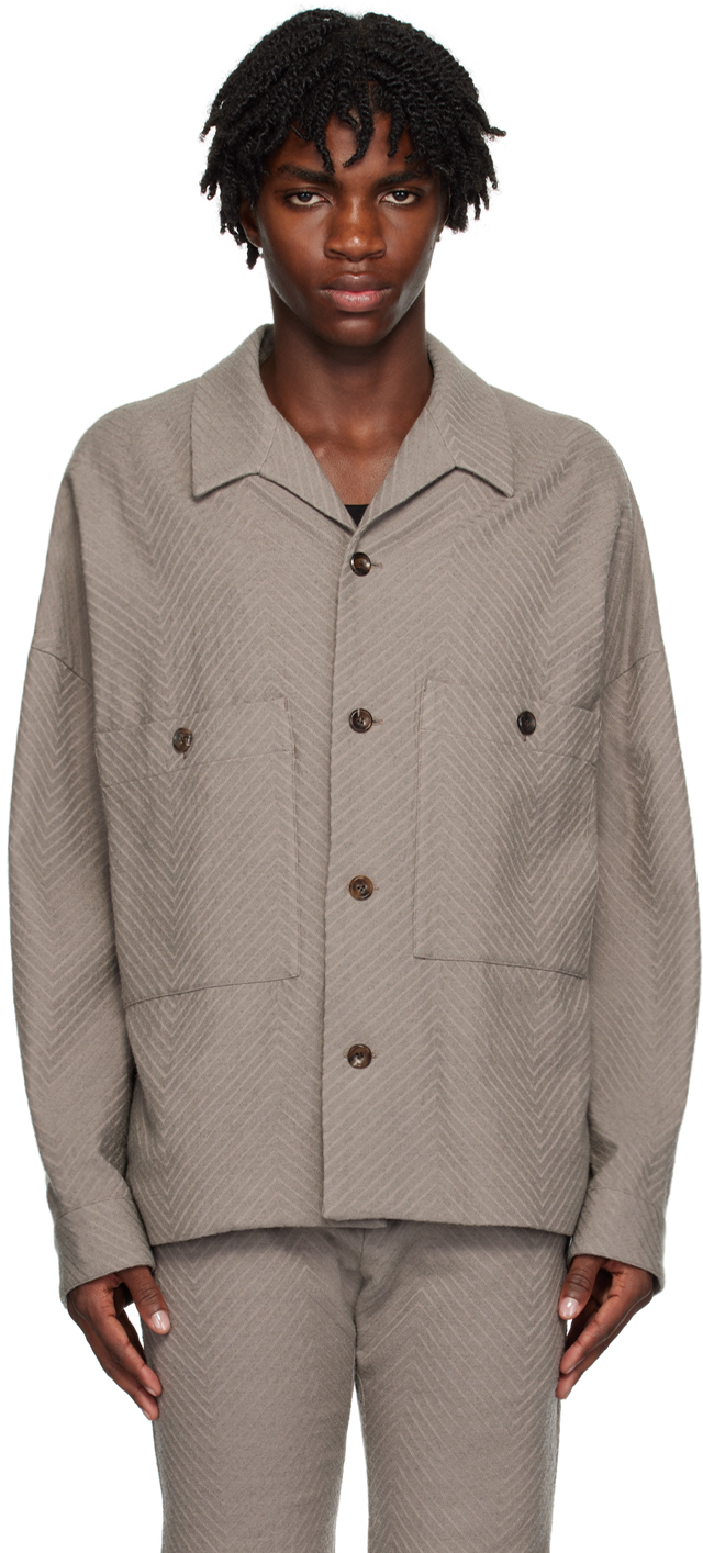 Attachment Grey Pocket Jacket In Khaki Grey
