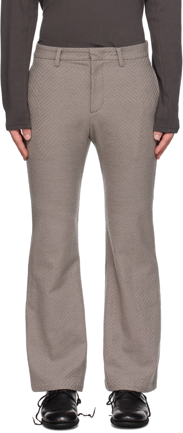 Attachment Grey Flared Trousers In Khaki Grey