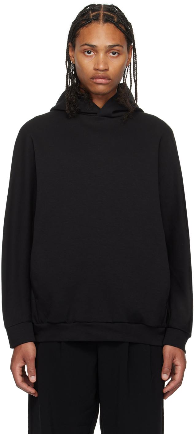 Black Paneled Hoodie by ATTACHMENT on Sale
