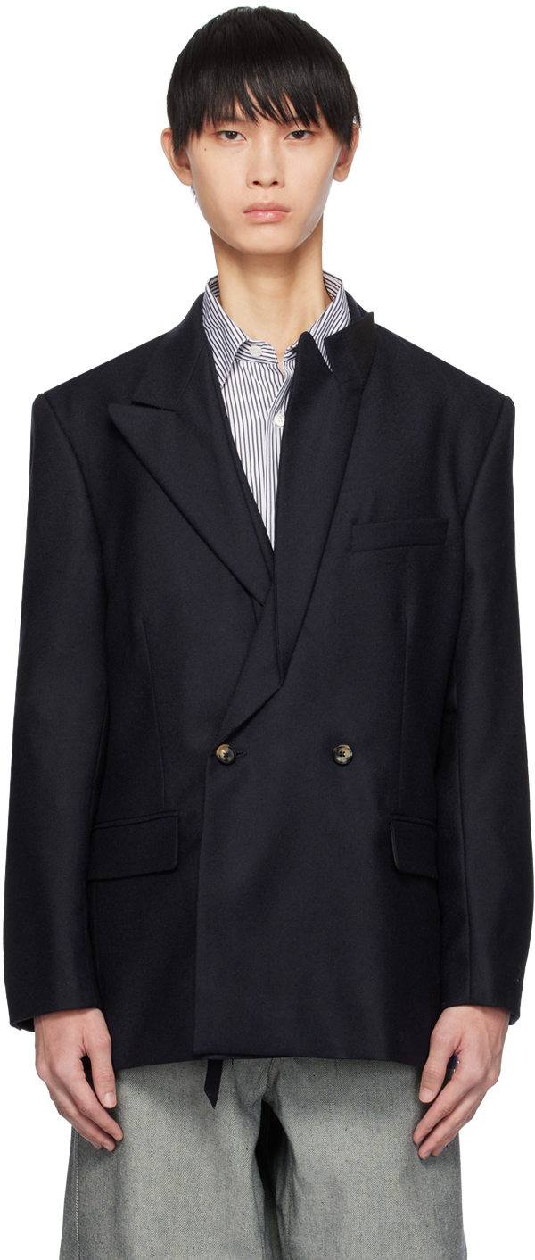 Navy Origami Blazer by Marina Yee on Sale