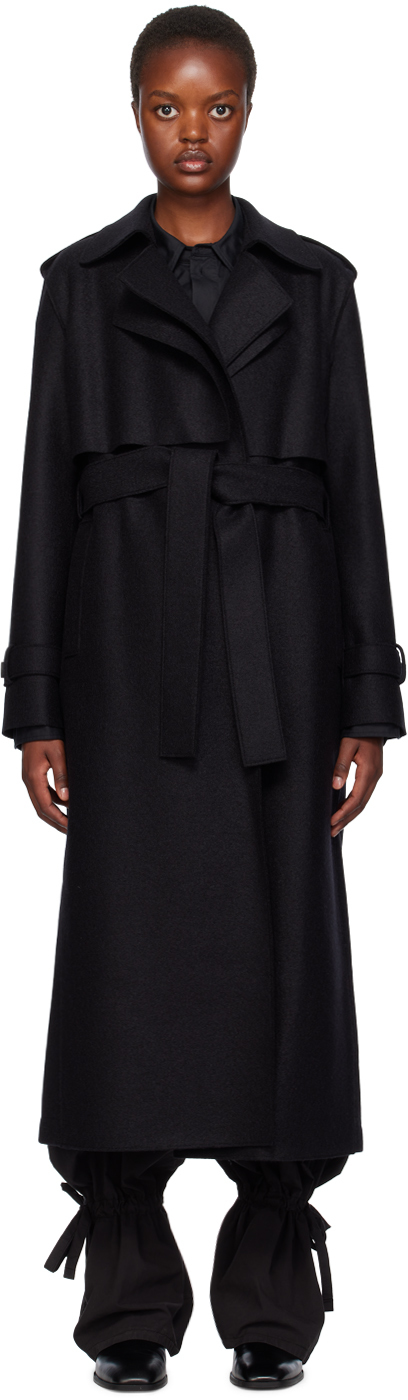 Black Long Trench Coat by Harris Wharf London on Sale