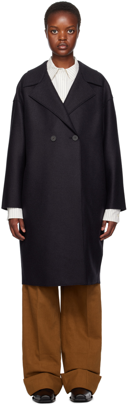 Navy Dropped Shoulder Coat by Harris Wharf London on Sale