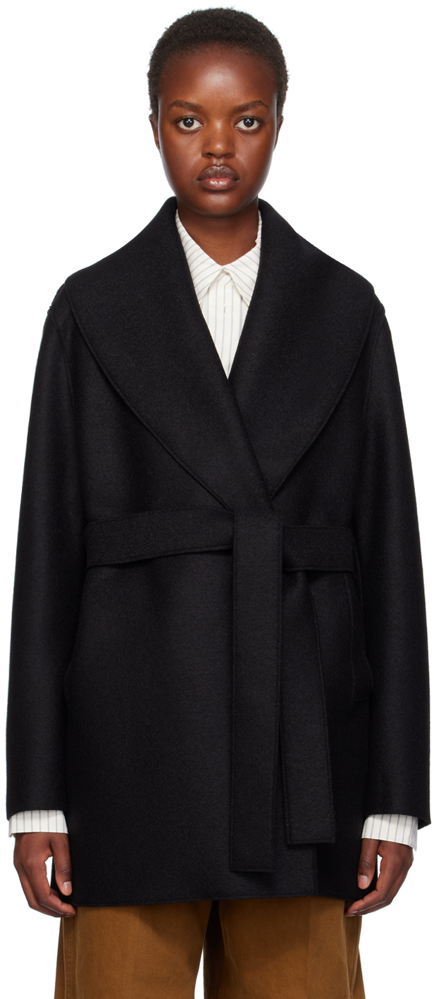 Harris Wharf London Black Belted Coat In 199 Black