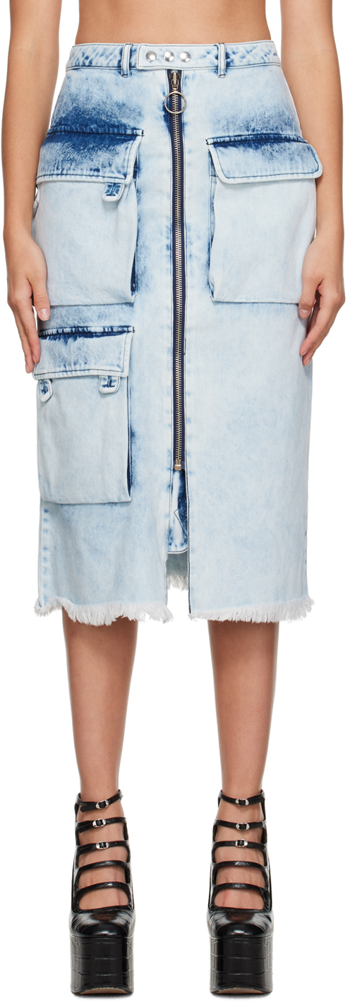Blue Multipocket Midi Skirt
