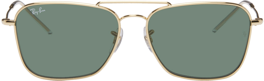 Ray Ban Sunglasses Unisex Caravan Reverse - Gold Frame Green Lenses 58-15 In 001/vr Arista/green