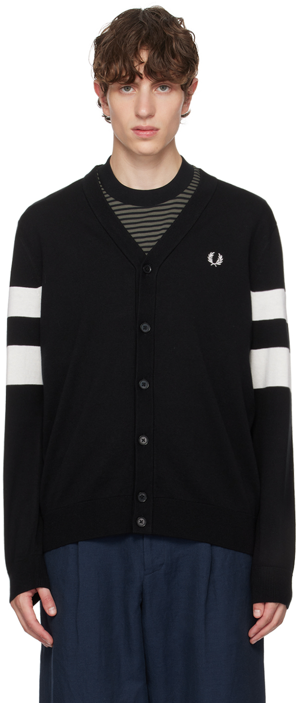 FRED PERRY BLACK STRIPED CARDIGAN