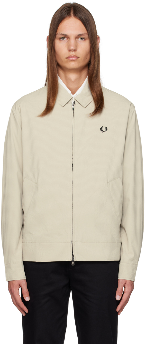 Fred Perry Beige Zip Jacket In Light Oyster