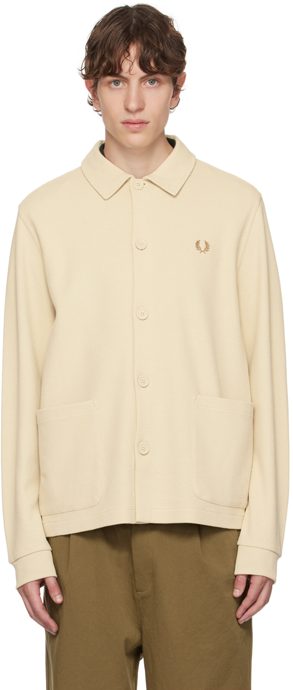 Fred Perry Beige Button Through Cardigan In 691 Oatmeal