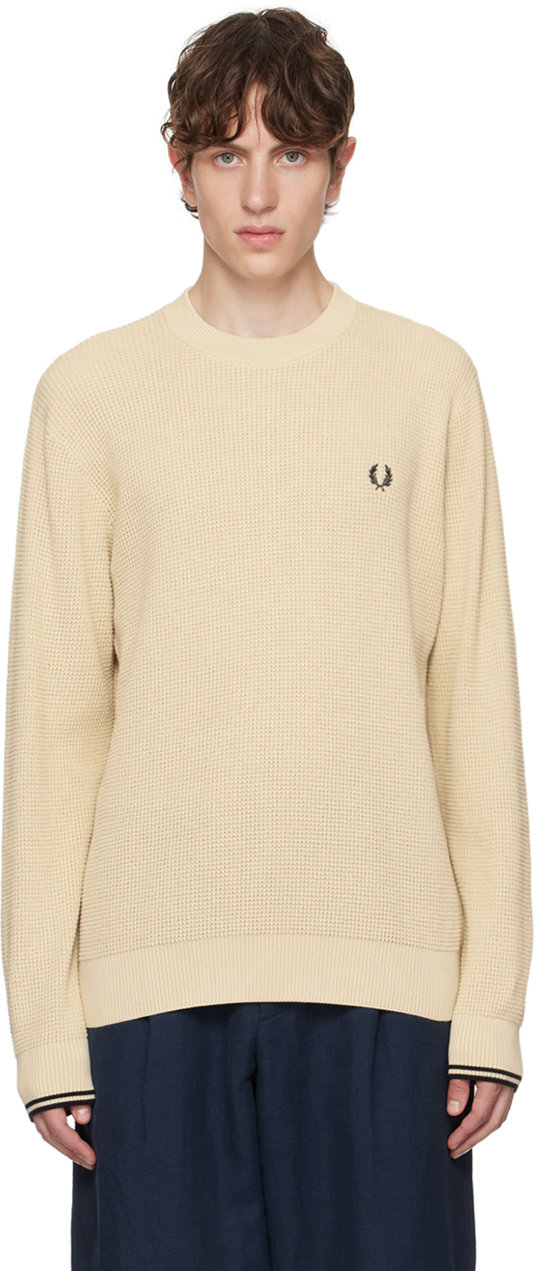 FRED PERRY BEIGE EMBROIDERED SWEATER