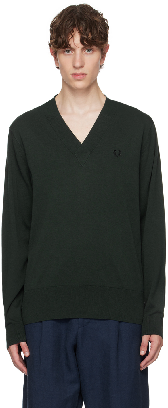 Fred Perry Green V-neck Sweater
