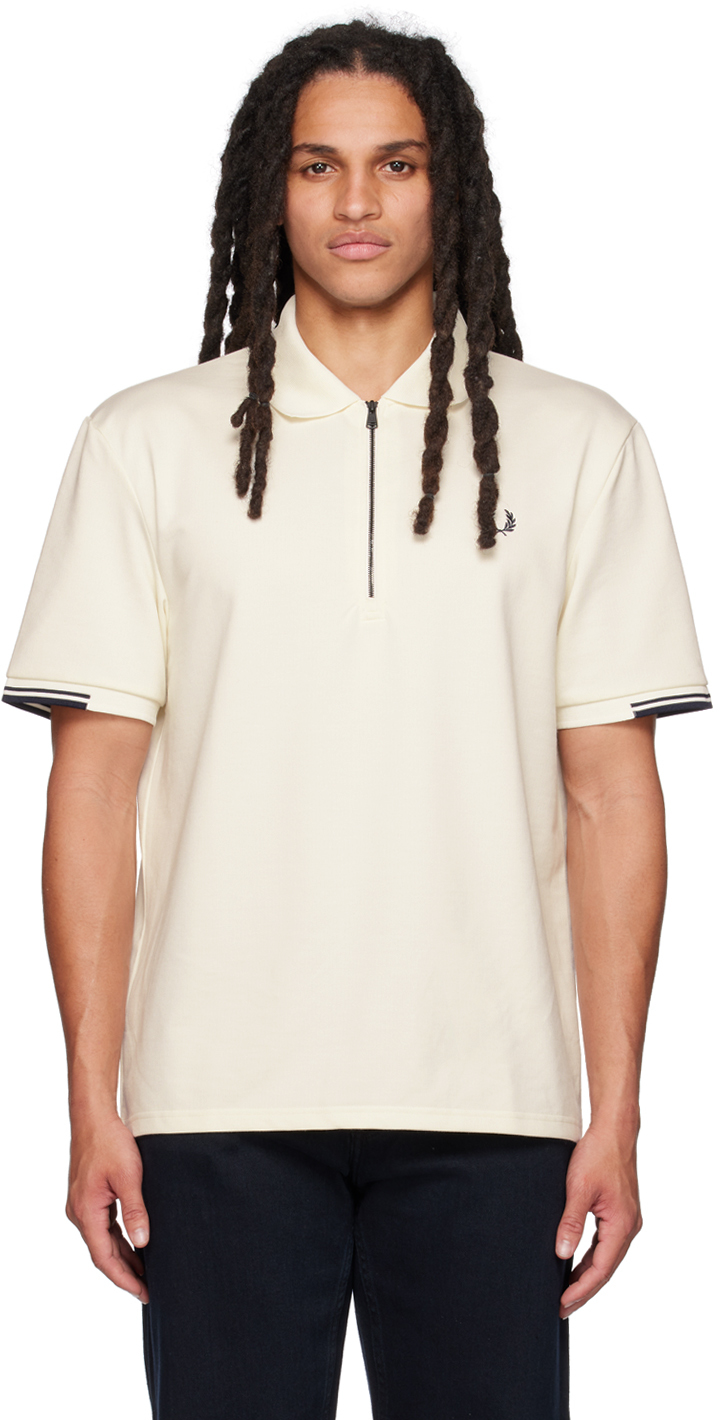 Fred Perry Off-white Half-zip Polo In Ecru
