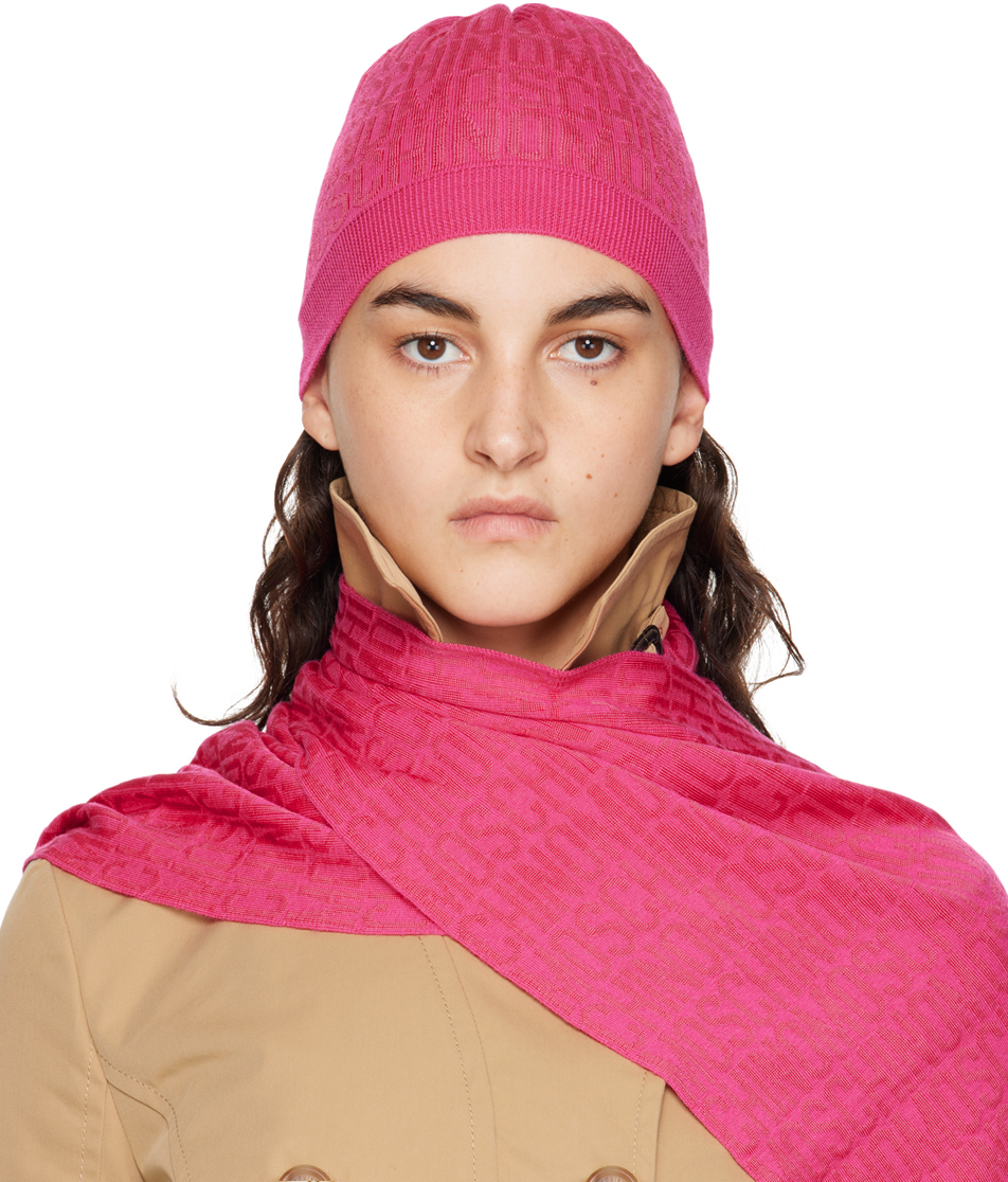 Moschino Wool-blend Intarsia-logo Beanie In Pink