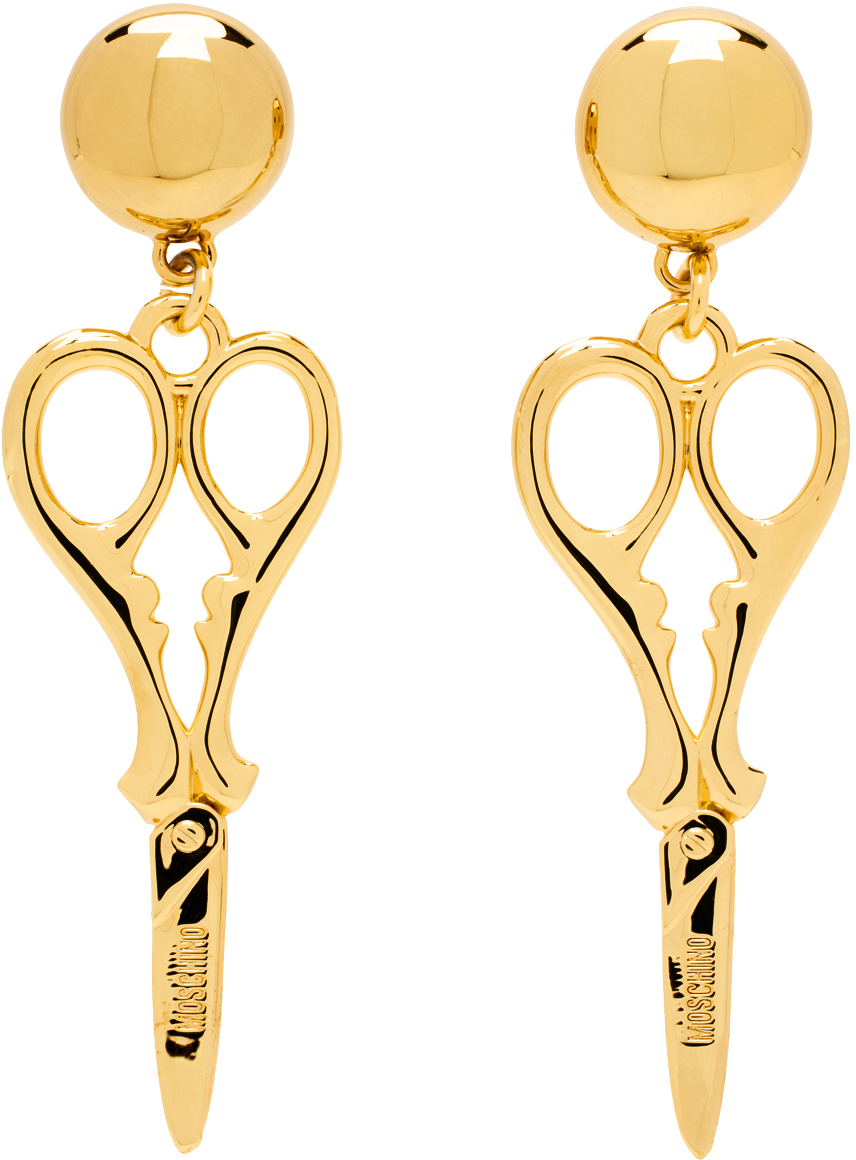 Moschino Gold Scissor Earrings In A0606 Shiny Gold