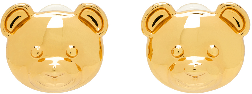 Moschino Gold Teddy Bear Earrings In A0606 Shiny Gold