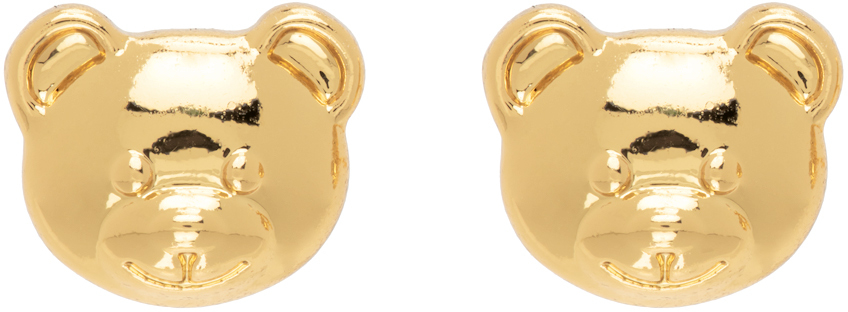Moschino Gold Small Teddy Bear Earrings In A0606 Shiny Gold
