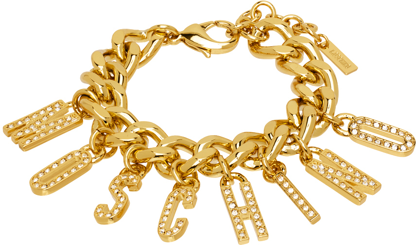 Moschino Gold Crystal Curb Chain Bracelet In A1606 Fantasy Gold