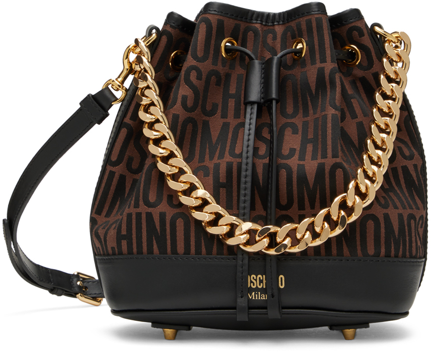 Moschino Logo Leather Bucket Bag In A1103 Fp Brown