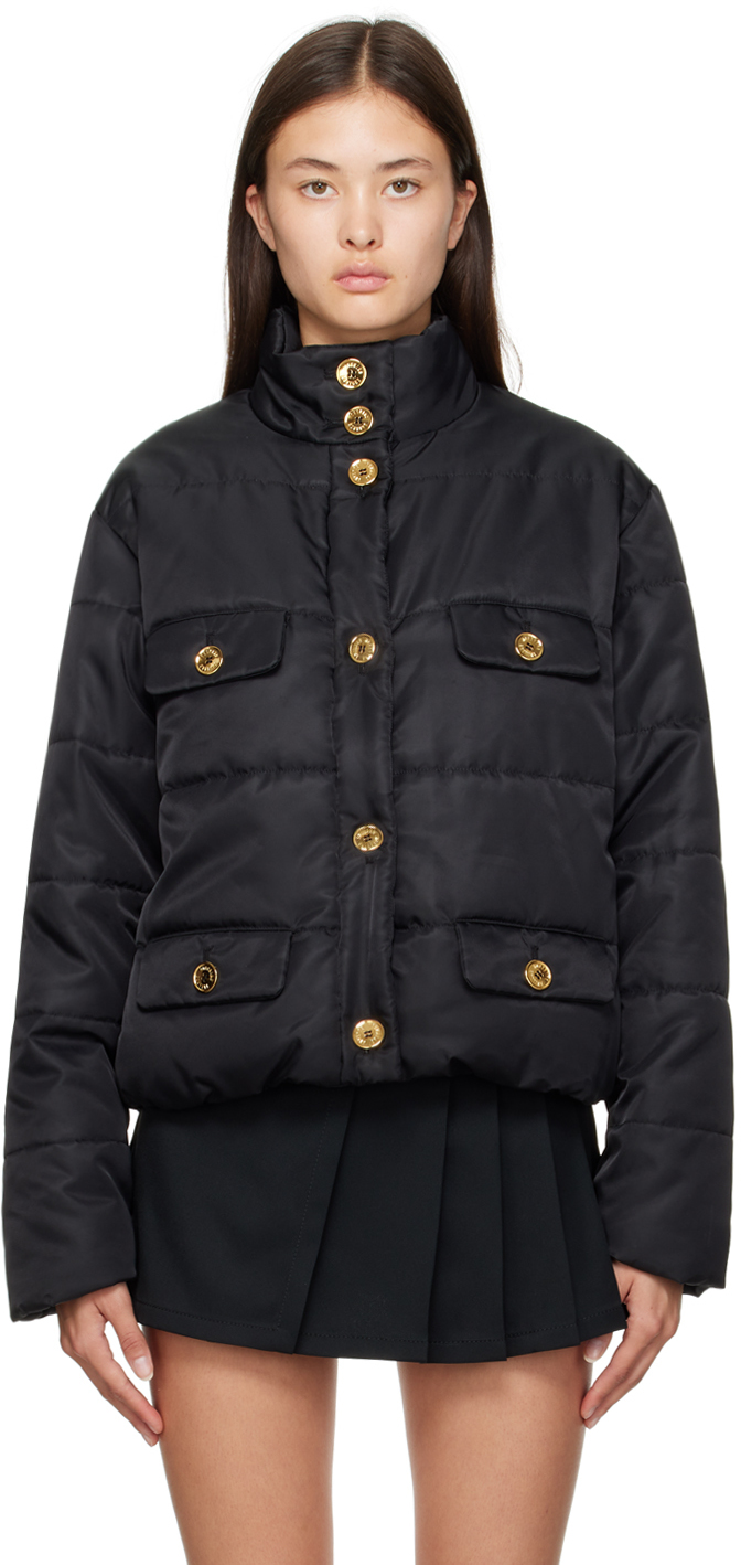Moschino Black Button Puffer Jacket In A0555 Black