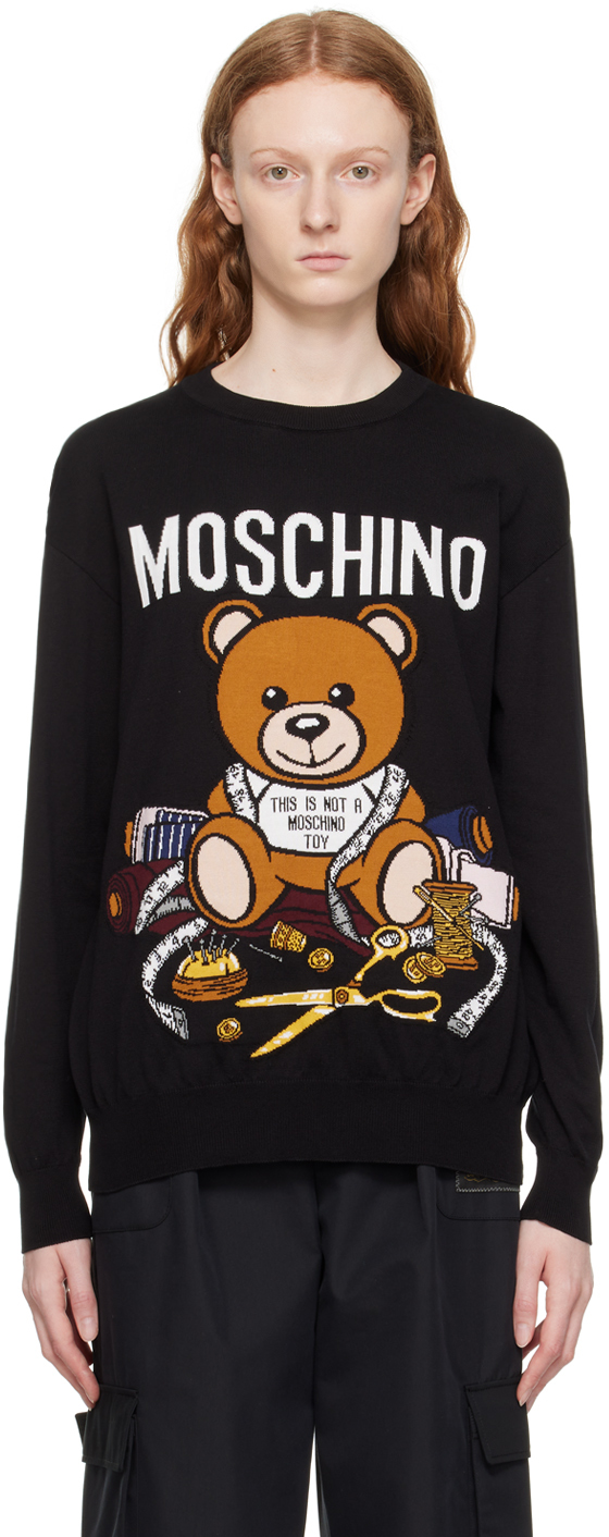 Shop Moschino Black Teddy Bear Sweater In V1555 F Black