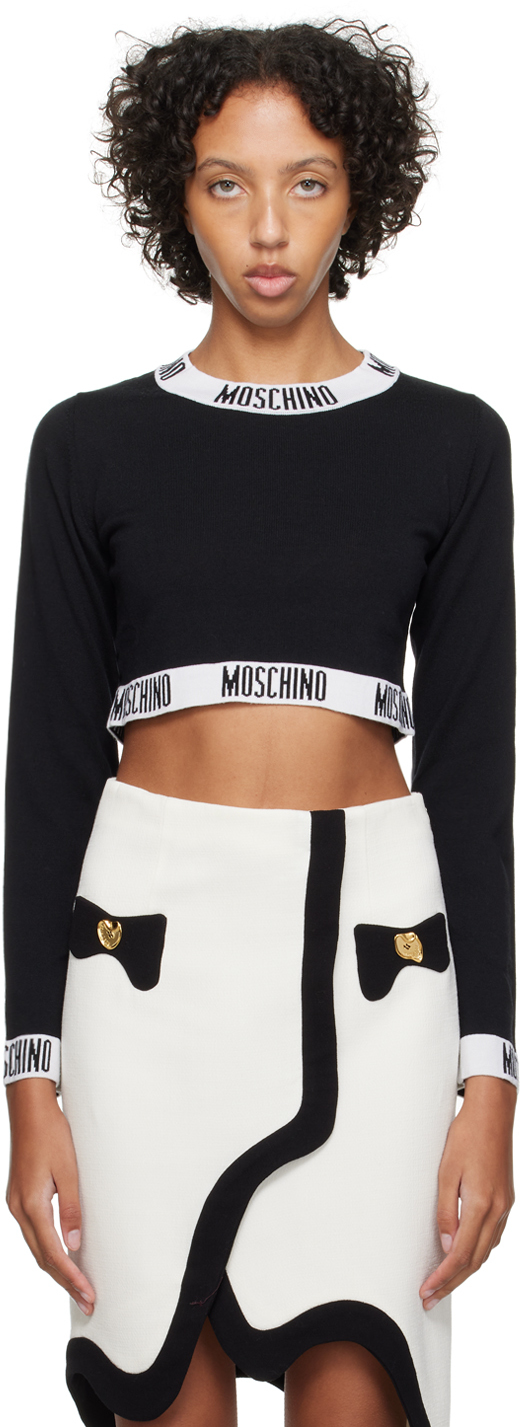 Shop Moschino Black Jacquard Sweater In A3555 Fantasy Black