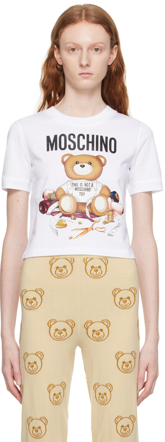 Moschino White Teddy Bear T-shirt In V1001 F White