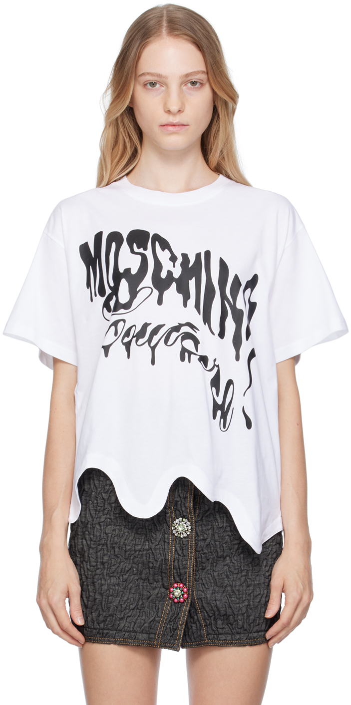 Moschino White Morphed T-shirt In A1001 Fantasy White
