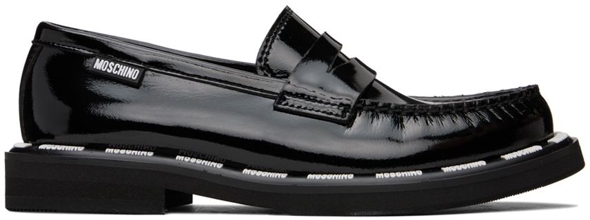 Shop Moschino Black Embossed Loafers In 000 Nero
