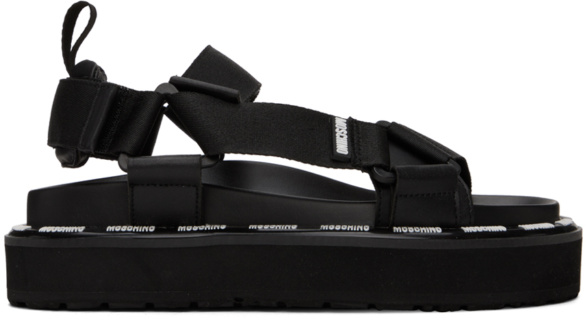 Moschino Black Webbing Sandals In 00a Fantasy Color