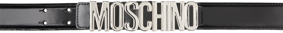 Shop Moschino Black Logo Buckle Belt In A2555 Fantasy Print
