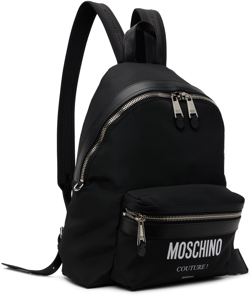 All-Over Logo Multi-Pocket Backpack Unisex Black Moschino