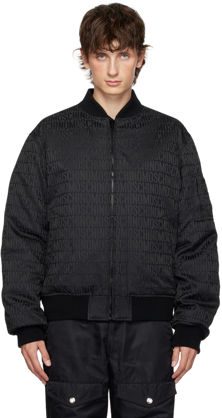Shop Moschino Black All-over Bomber Jacket In A0555 Black