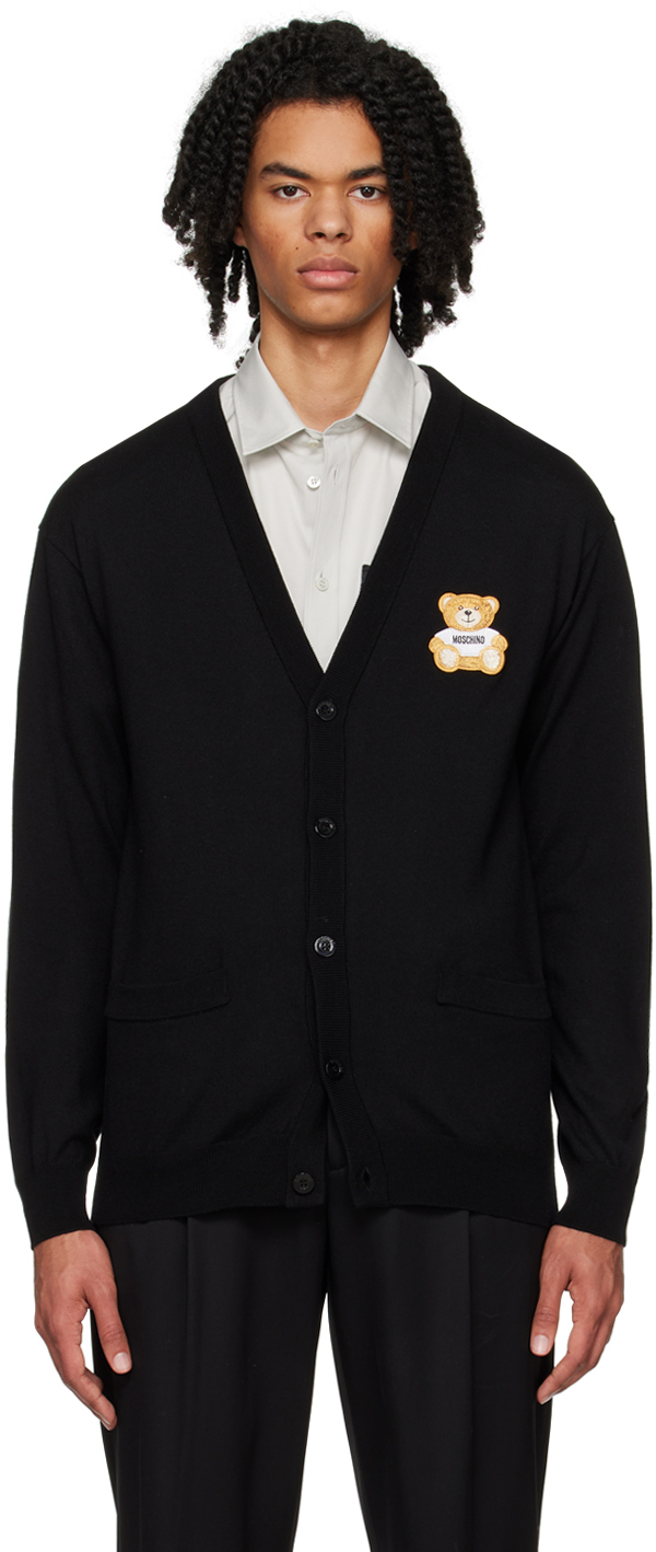Shop Moschino Black Teddy Bear Cardigan In A0555 Black