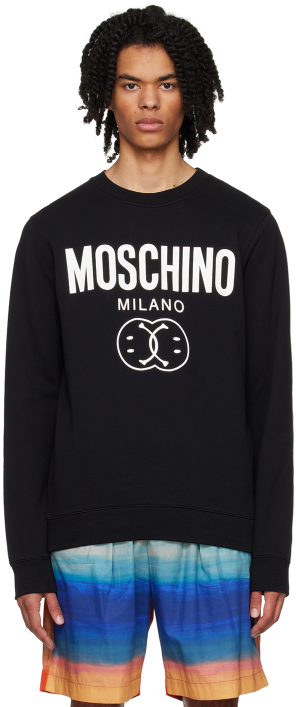 Shop Moschino Black Double Smiley Sweatshirt In A1555 Fantasy Print