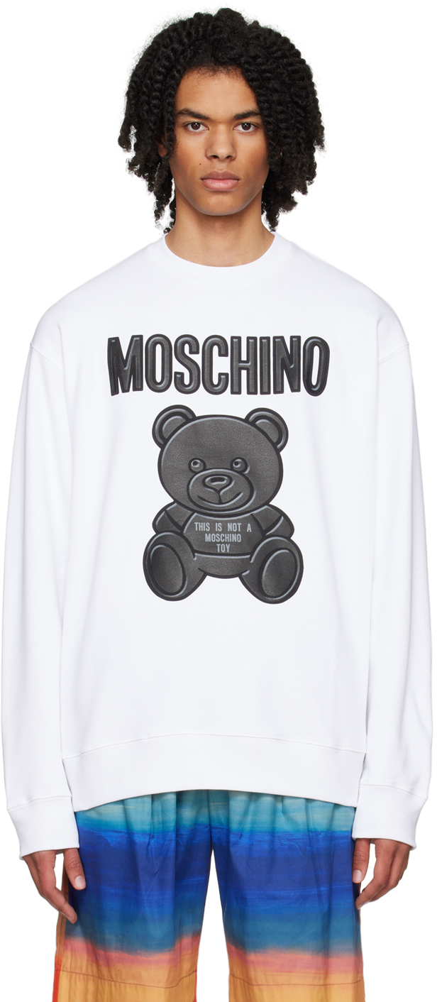 Shop Moschino White Teddy Bear Sweatshirt In A1001 White