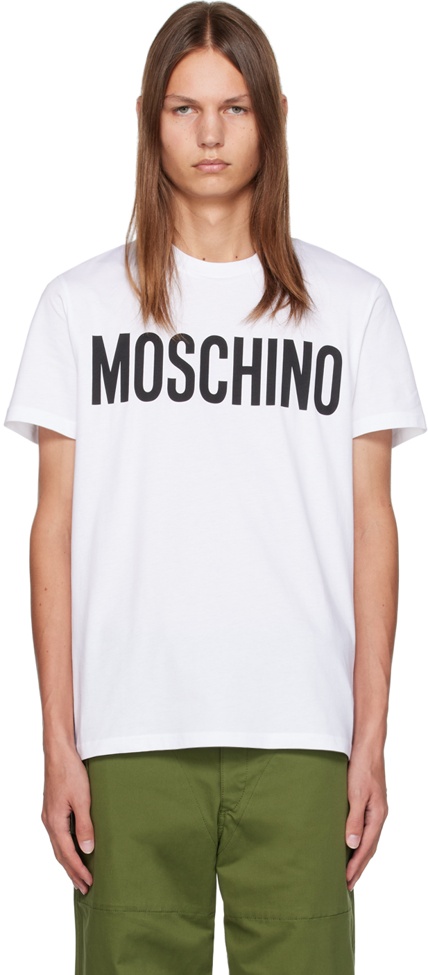 Moschino White Crewneck T-shirt In A1001 Fantasy Print
