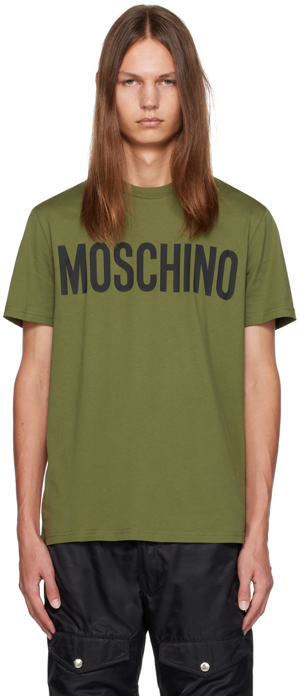 Shop Moschino Green Crewneck T-shirt In A1427 Fantasy Print