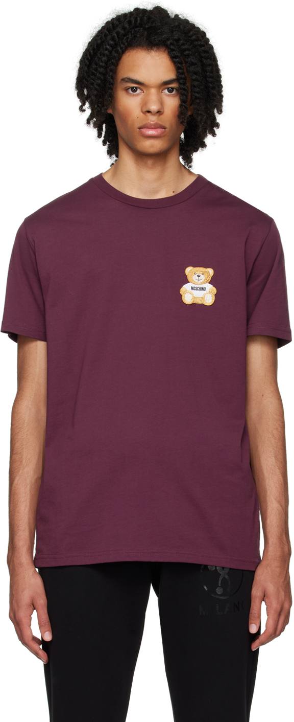 Moschino Burgundy Teddy Bear T-shirt In A0195 Bordeaux
