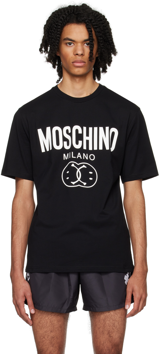 Shop Moschino Black Double Smiley T-shirt In A1555 Fantasy Print