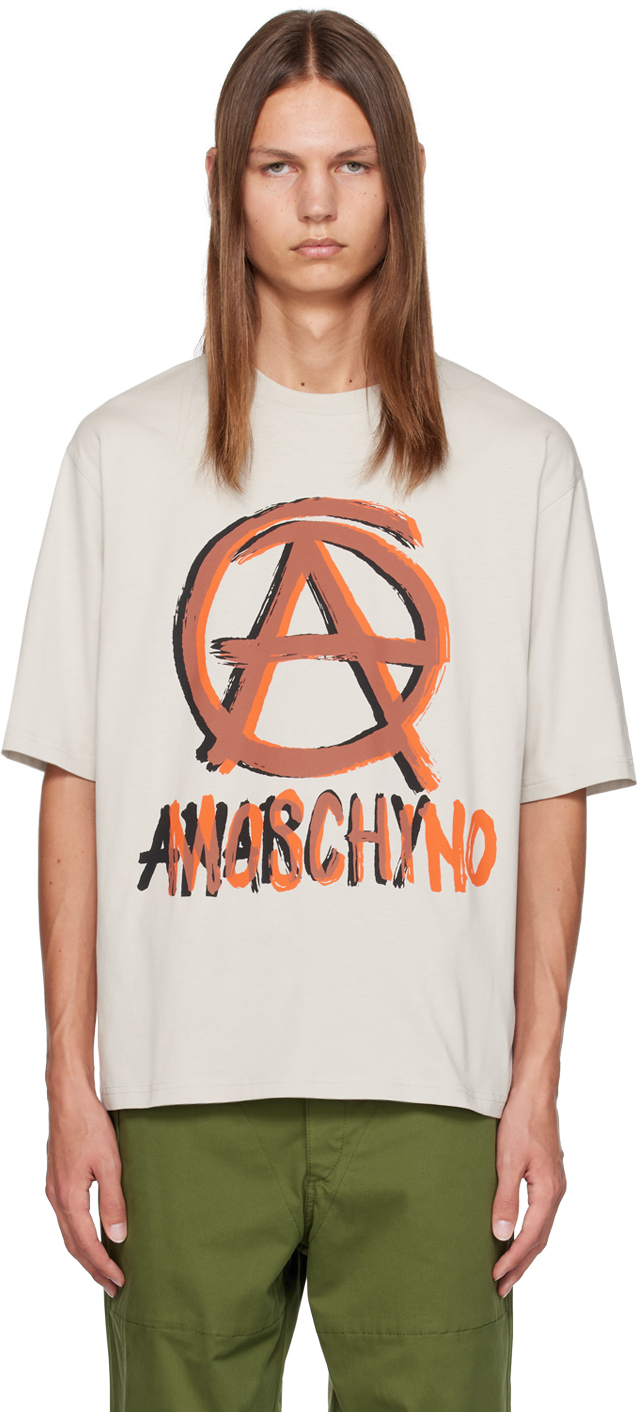 Moschino Gray Anarchy T-shirt In A1484 Fantasy Print