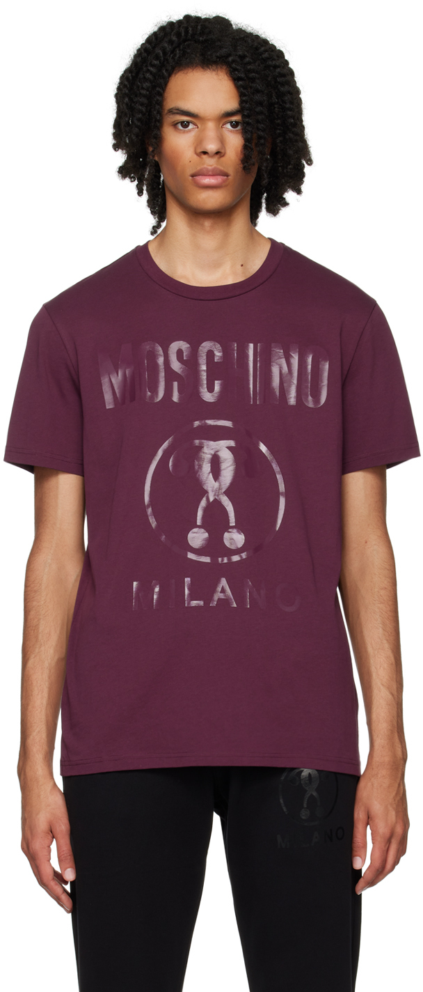 Shop Moschino Burgundy Double Question Mark T-shirt In A0195 Bordeaux