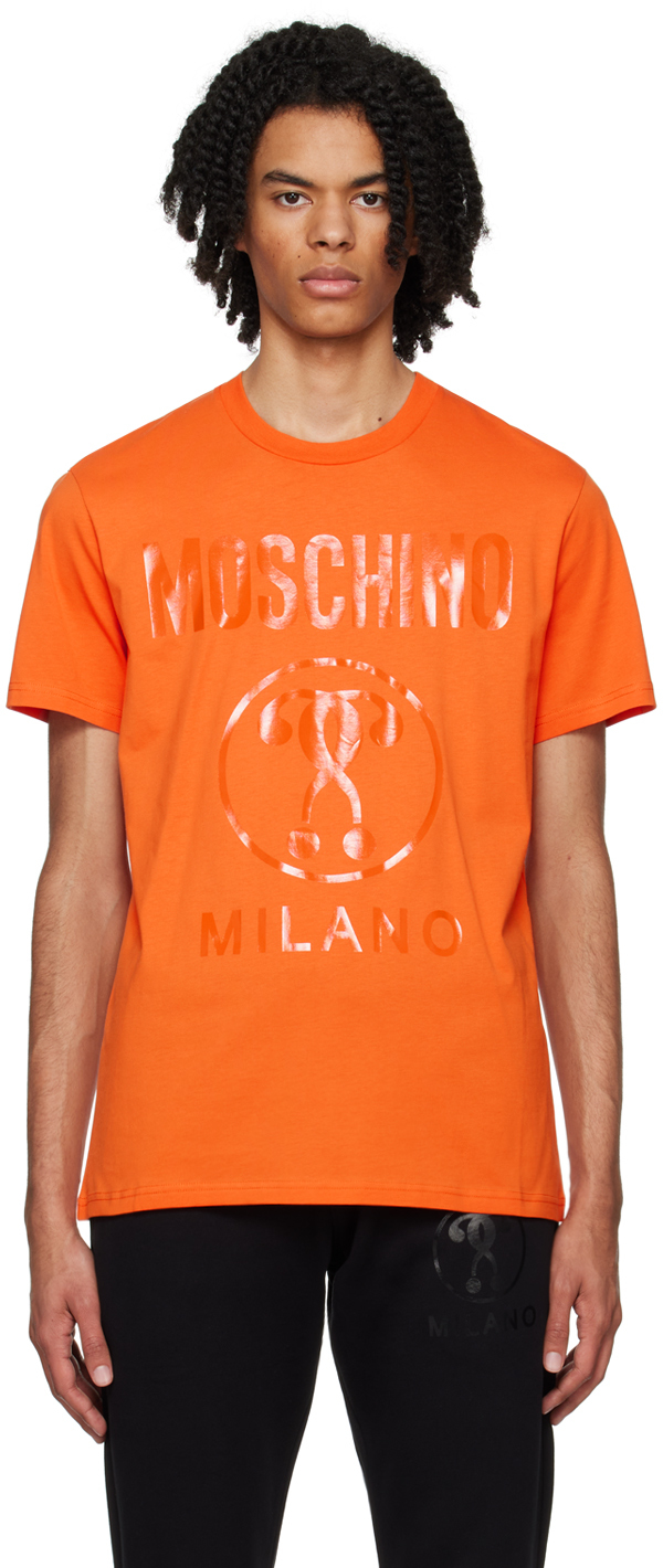 Moschino Orange Double Question Mark T-shirt In A1064 Orange