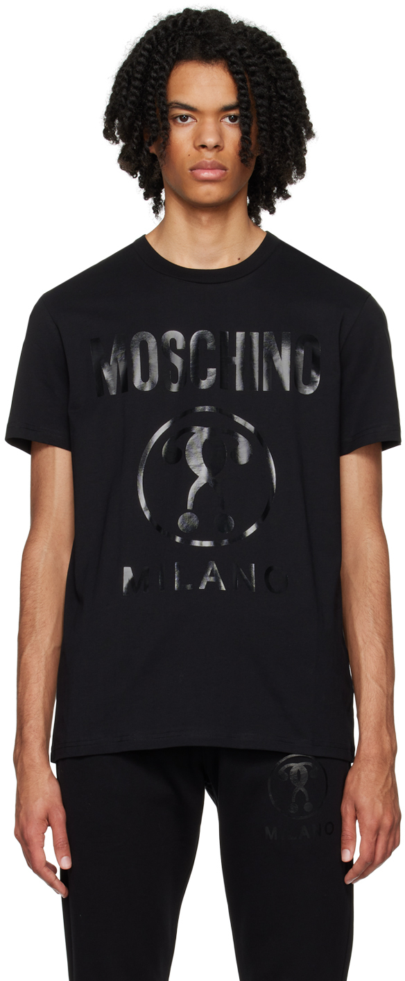 Moschino Black Double Question Mark T-shirt In A0555 Black