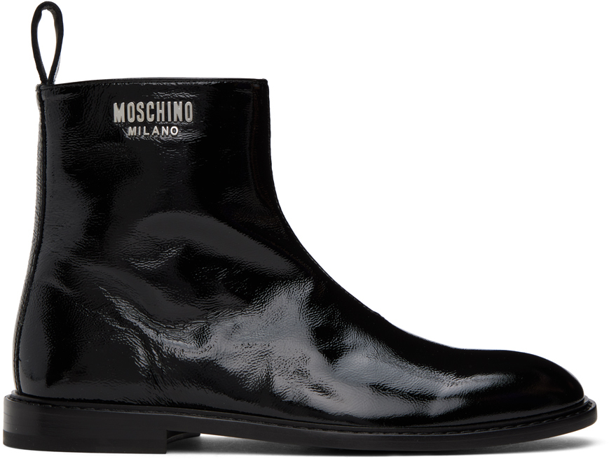Shop Moschino Black Crinkled Boots In 00a * Fantasy Color